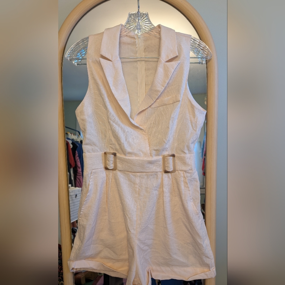 Cider Sleeveless Cream Belted Romper